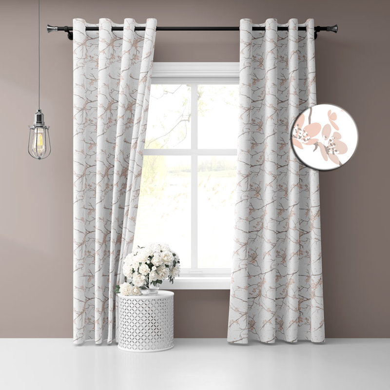 Panneau de rideau simple semi-diaphane avec œillets One Paire Of Panels, l 50" x L 84", Blanc / rouge