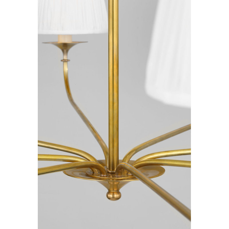 Knox Chandelier with Silk Pleated Shades, Antique Brass, 8 Lights, 21.25" H x 42" W x 42" D
