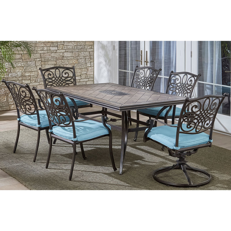 6 - Person Patio Dining Set with Rectangular Table, Blue