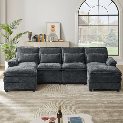 Canapé en U à double couche avec coussins décoratifs Chinelle