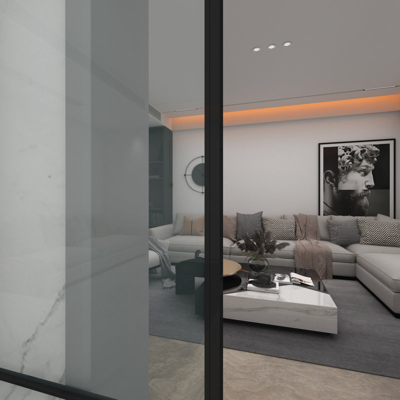 Bastille 37'' x 84'' Clear Glass Black Metal Sliding Barn Door
