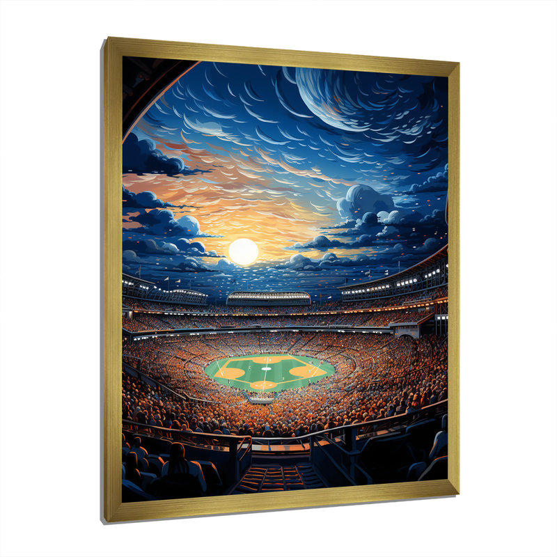 «Stadium In Spotlight At Night II - Cityscapes», reproduction d'art sur toile, H 40 po x l 30 po x P 1,5 po, Encadrement doré