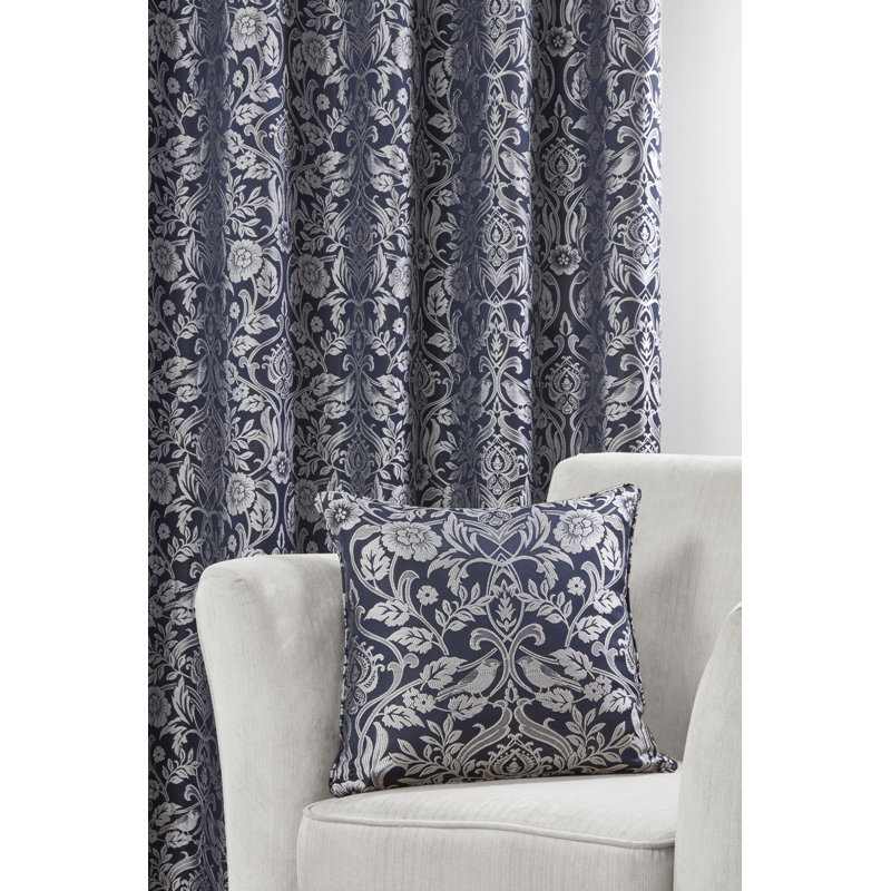 Eden Floral Square Throw Pillow Cover, Navy