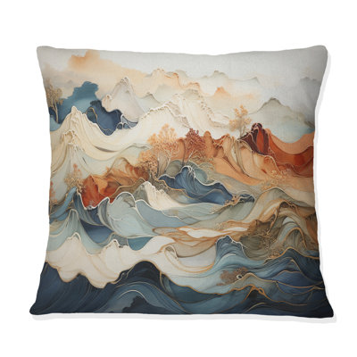 Coussin décoratif abstrait à imprimé abstrait orange et bleu River III