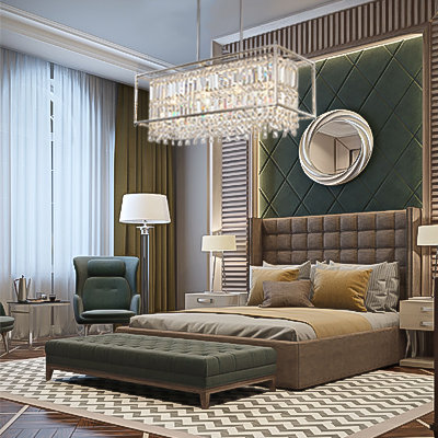 4-Lights Modern Rectangular Chrome Crystal Chandelier, 31.5 x 10.8 Inches in Diameter, Adjustable Height