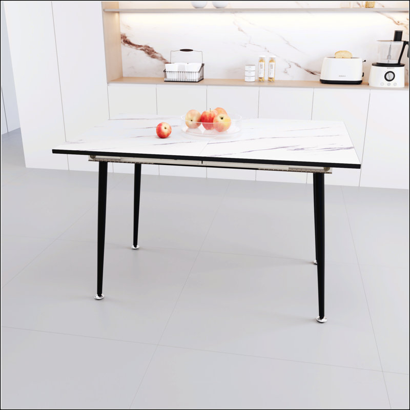 Table de salle à manger 47 po extensible à 63 po en MDF carré à motif de marbre blanc