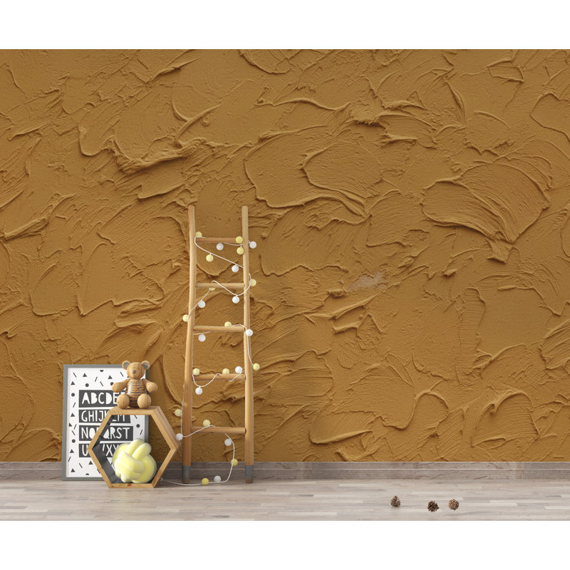 Papier peint texturé en plâtre ocre | Peler et coller abstrait chaud | Effet mural en argile rustique | Murale moderne texturée 424DRE