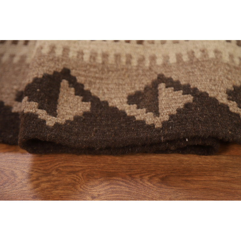 Brown Wool Kilim Reversible Area Rug 5x8