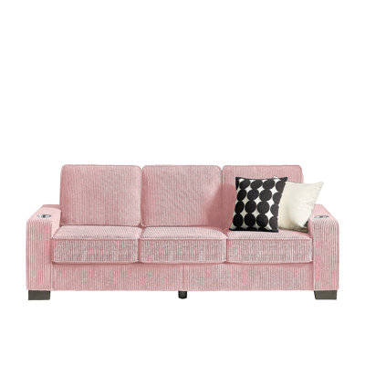 Canapé en velours côtelé 83,86 po, canapé moderne à 3 places, mobilier pour le salon, la chambre à coucher, le bureau, rose