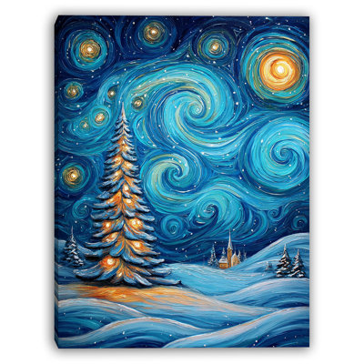 «Starry Winter Night Landscape», art mural sur toile tendue