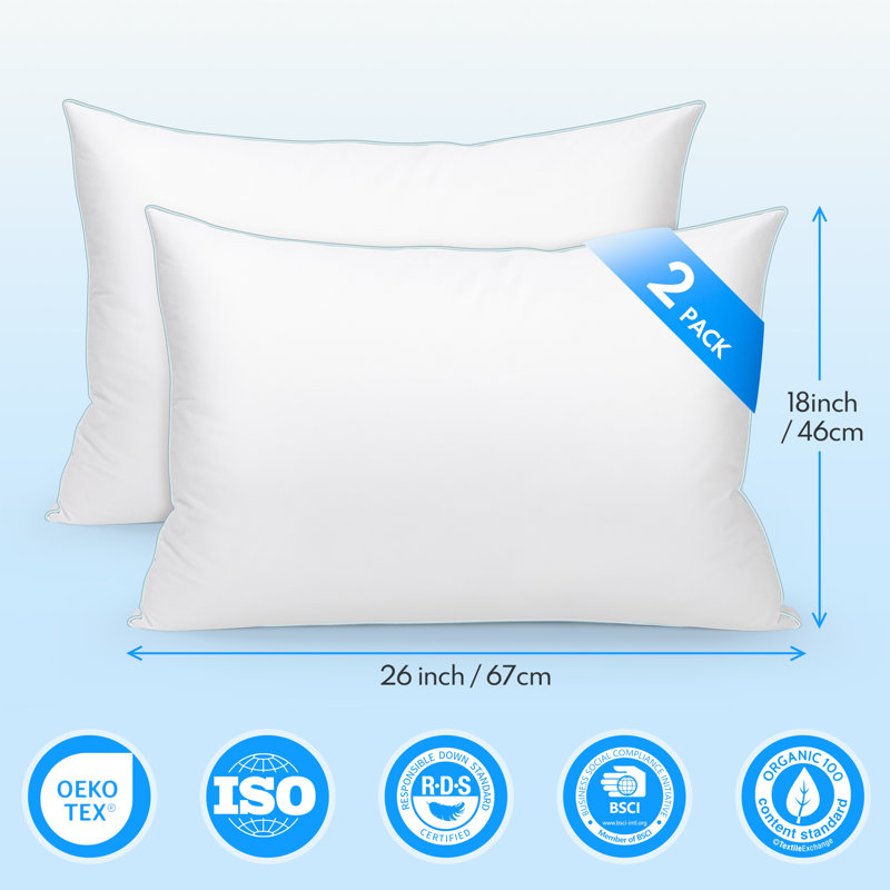 Luxury Thick Side Goose Feather Pillows With Cotton Cover, Plush Support Medium Pillow, King