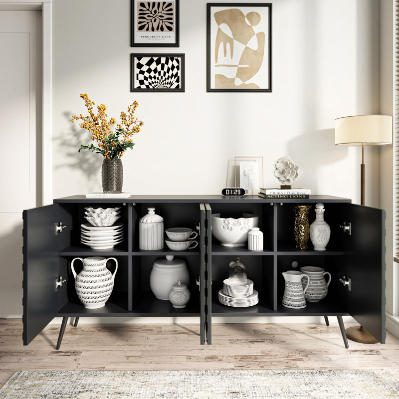 Buffet de 63 po à 5 pieds de support et 4 tablettes réglables, Noir