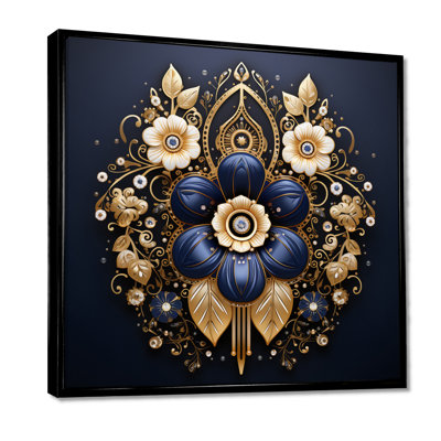 Fleurs bleues or persan ornemental emblème - art mural floral moderne salon