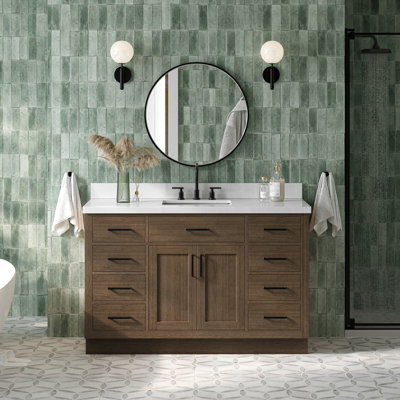 Thornaby 54'' Solid Wood Single Bathroom Vanity with 1.5'' White Quartz Top Sink