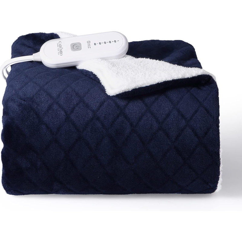 Jeté chauffant pour couverture électrique, couvertures chauffantes en flanelle de Sherpa, jeté chauffant moelleux pour canapé avec 5 réglages de chaleur et 4 heures d'arrêt automatique, bleu, 50 po x 60 po