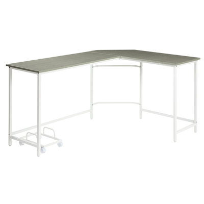 Bureau d'ordinateur en forme de L gris et blanc, optimisant l'espace de bureau, bureau blanc, supportant