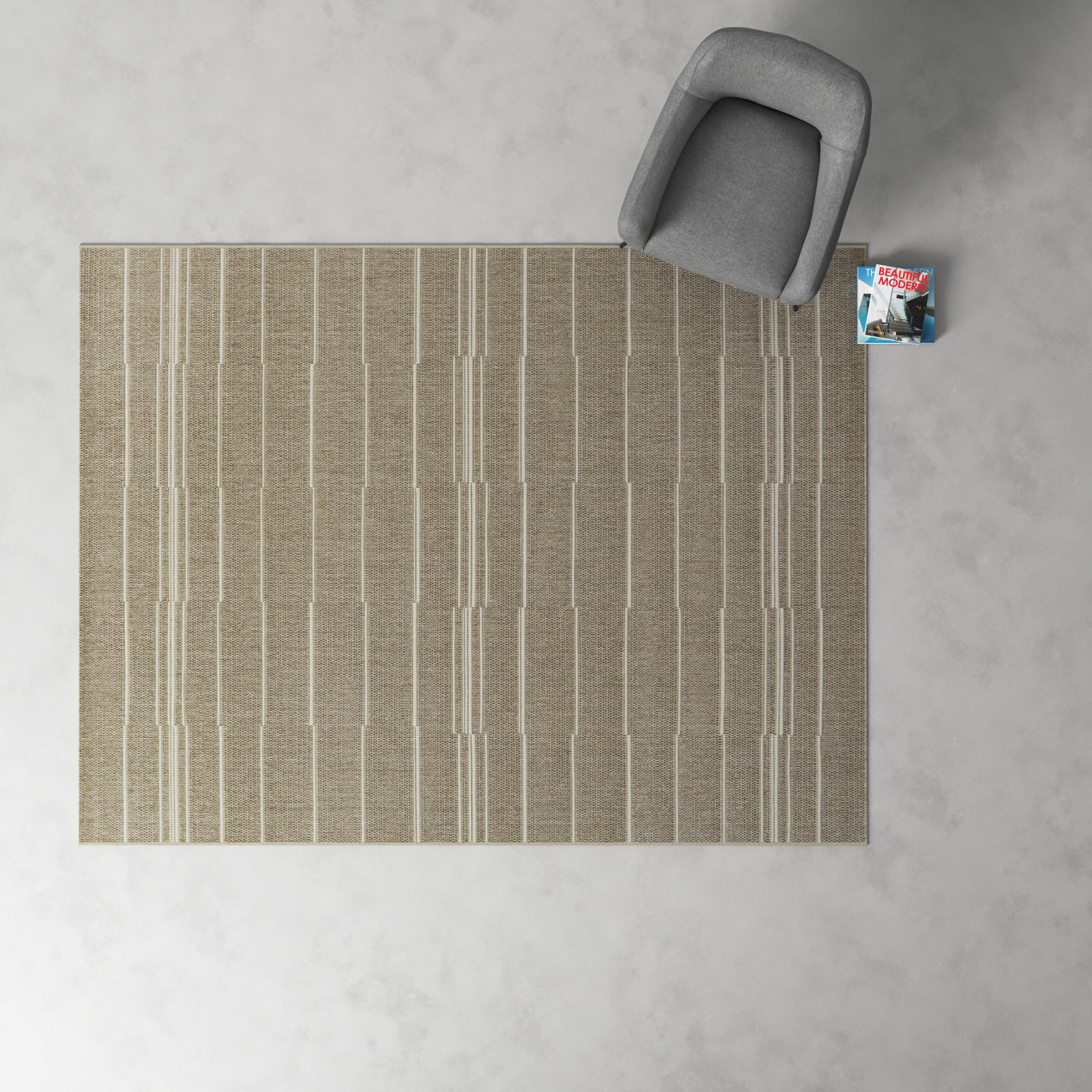 Veda Beige/Ivory Indoor/Outdoor Rug, Rectangle 5'3" x 7'