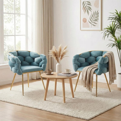 Modern Tufted Metal Armchair Velvet Upholstered Dining Chair
