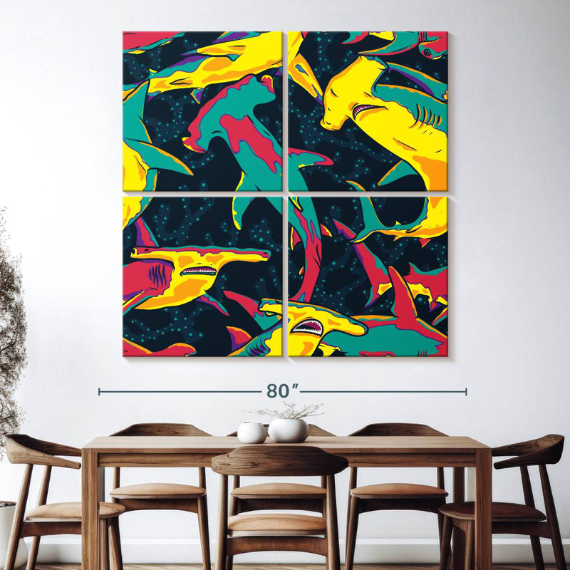 Brampt Colorful Hammerhead Sharks, 74" H x 74" W
