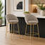 Tabouret de bar rembourré en métal, structure plaquée or et revêtement beige mélangé, ensemble de 2