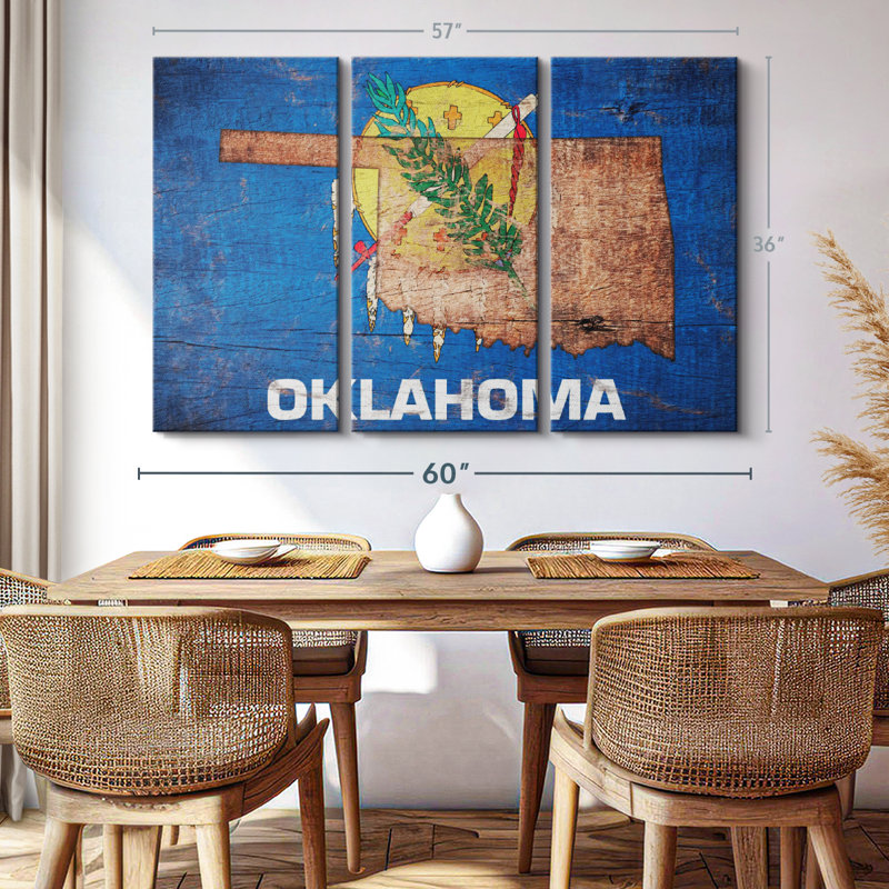 " State Map Over Oklahoma Flag " 3 - Pieces, 36" H x 57" W x 1.25" D