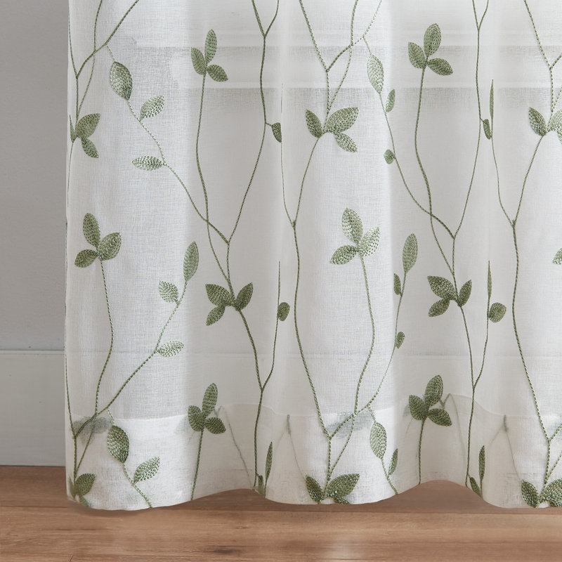 Red Barrel Studio Botanical Embroidery Tailored Café Curtain, Sage, 56" W x 36" L