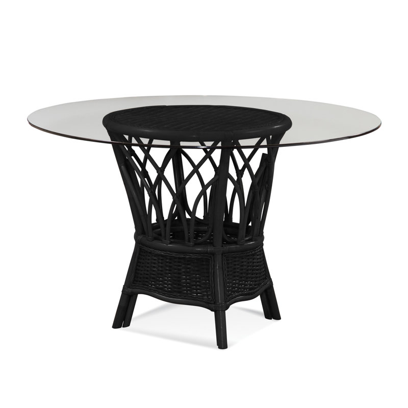 Everglade Round Glass Dining Table, Black, 29.5" H x 48" W x 48" L