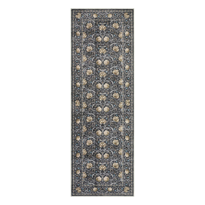 Vintage Floral Area Rug Washable Non Slip Low Pile Carpet Mark Resistant Soft Collapsible Vintage Accent Throw Rug Living Room Bedroom Dining Room Office Home Decor