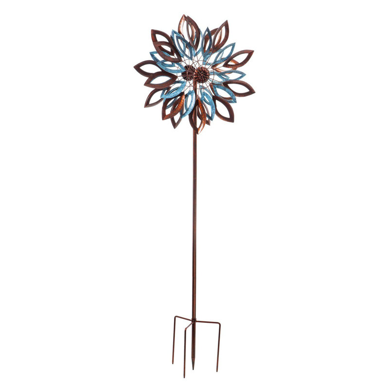75"H Wind Spinner, Copper And Verdigris Leaves