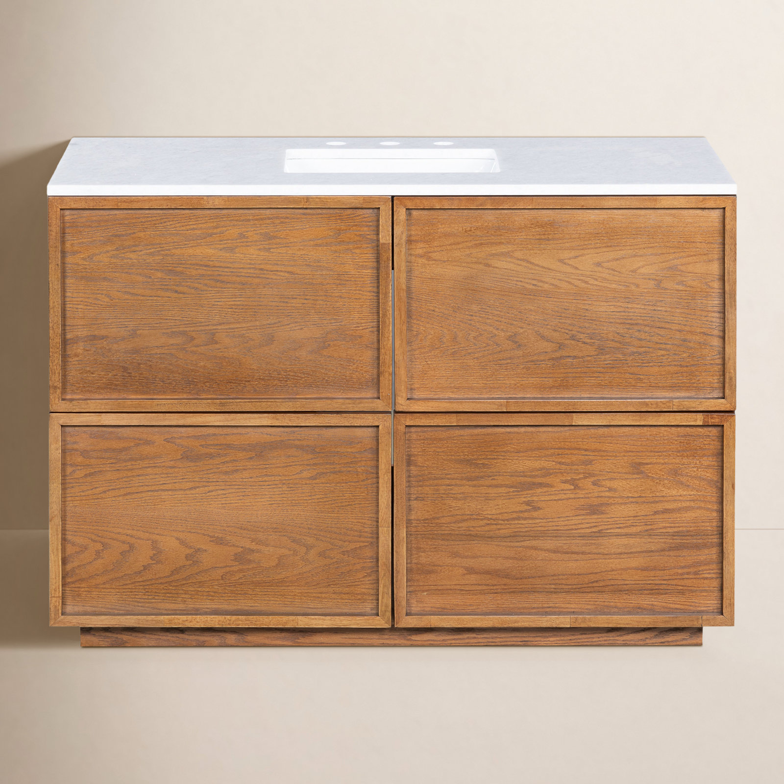 Hudson 48" Genuine Marble Single Bathroom Vanity, Medium Oak