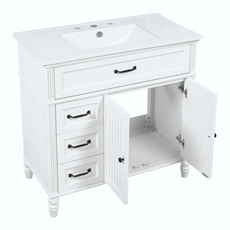 Meuble-lavabo de salle de bain avec lavabo, armoire de salle de bain avec tiroirs, structure solide et panneau de fibres à densité moyenne, deux ensembles