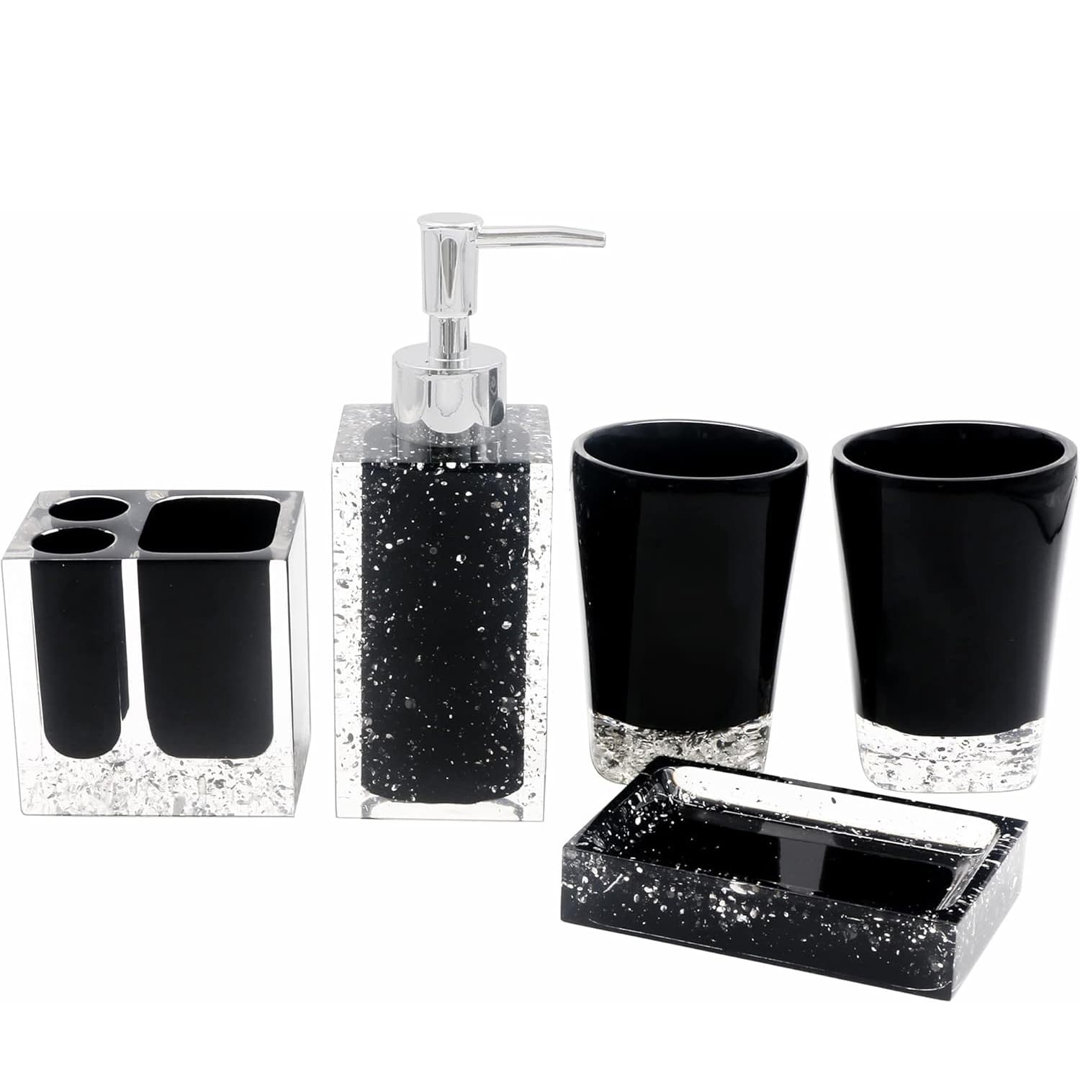 5-Piece Resin Bathroom Kit: Soap Dish, Dispenser, Toothbrush Holder, Tumbler