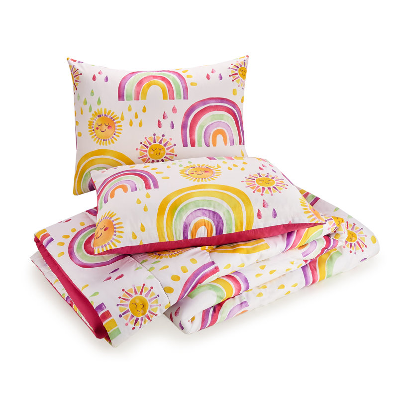 Ensemble d'édredon réversible en microfibre pour enfants Rainbow & Suns, Full/Queen Comforter + 2 Pillow Shams