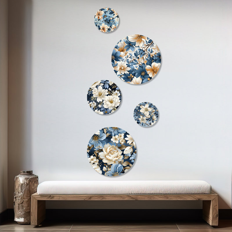 Daigre - ensemble de 5 art mural floral rond