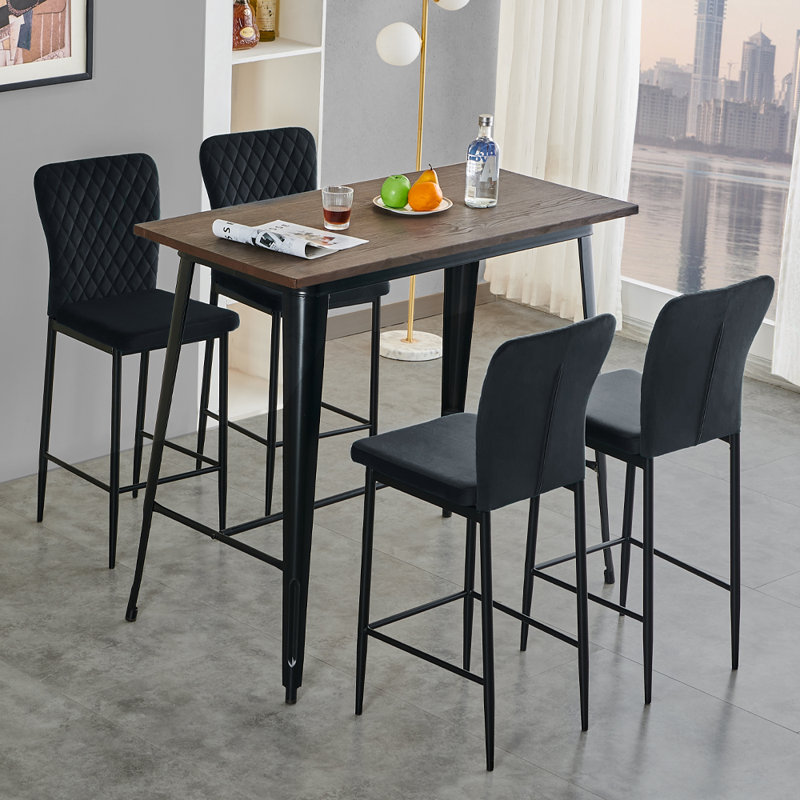 Belony Velvet Modern Upholstered  Armless Bar Stool, Black