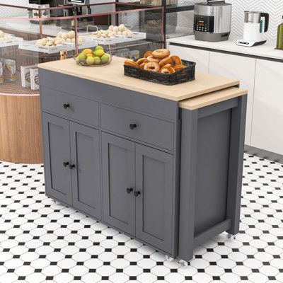 Versatile Kitchen Cart with Lockable Wheels, Extendable Table, and Spacious Cabinets