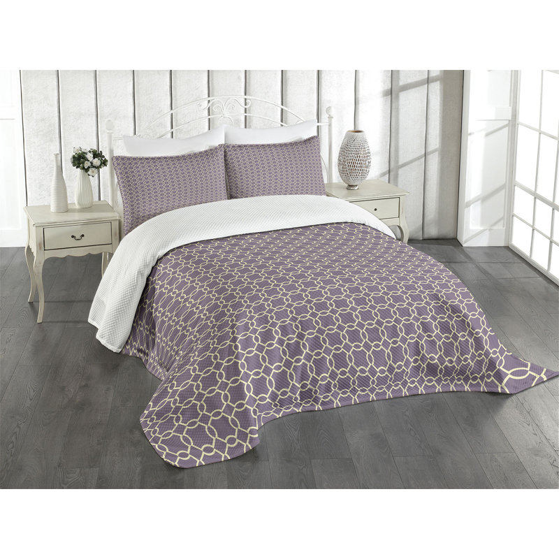 King Size Purple Geometric Polyester Bedspread Set