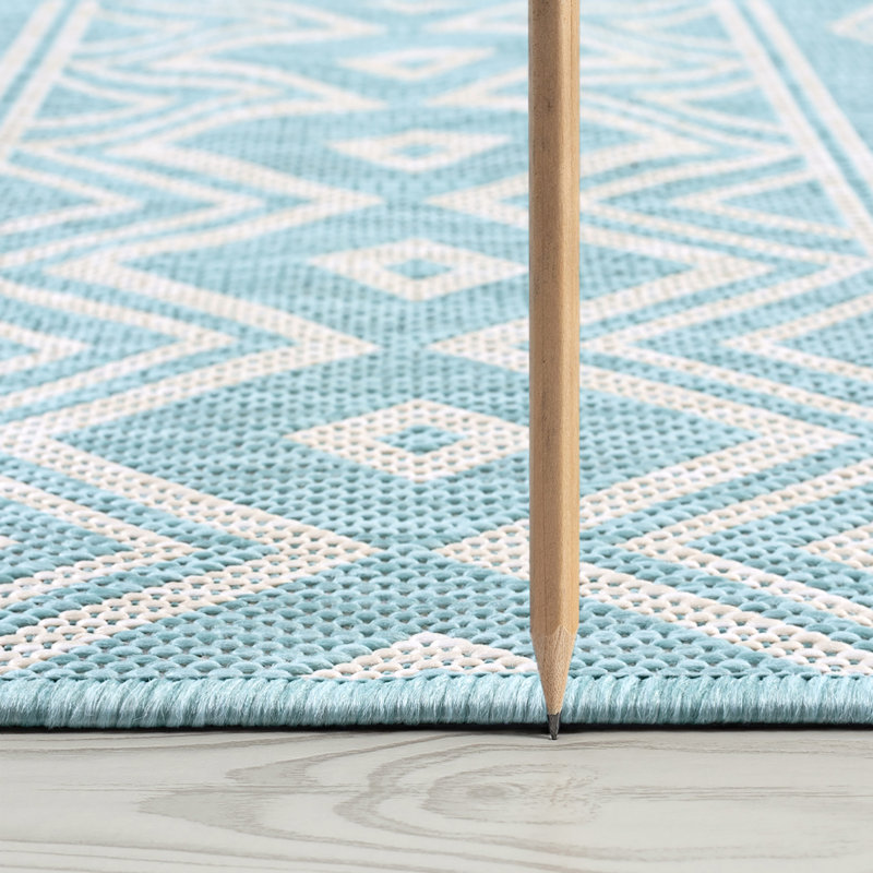 Tapis intérieur / extérieur turquoise Urbina, Rectangle 4 pi x 5 pi 3 po
