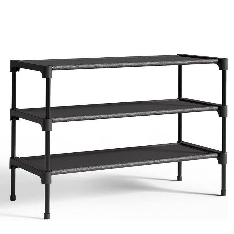 27.5" Wide 3-Tier Stackable Shoe Rack Shelf, Shoe Organizer for Closet Entryway Garage, Black