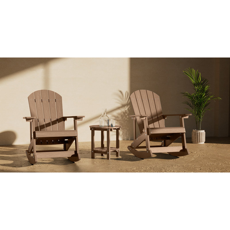 Dereck Resin Rocking Adirondack Chair with Table, Teak