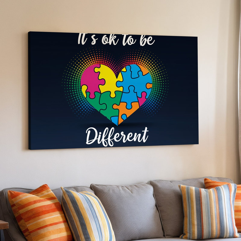 Reproduction d'art sur toile avec une grande illustration colorée représentant un grand cœur faite de pièces de casse-tête