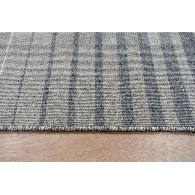 Gray Flat Weave Wool Ombre Horizon Stripes Geometric Modern Contemporary Carpet Rug, 10' x 14'