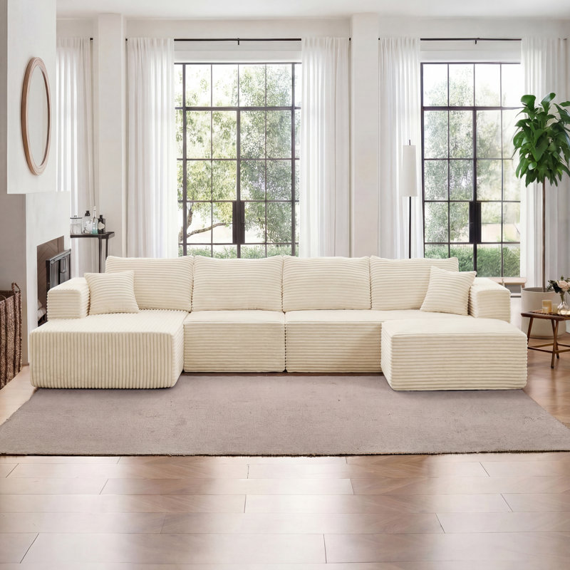 Canapé modulaire rembourré 4 pièces Kapellen, Beige, Orienté à gauche (vu de face)