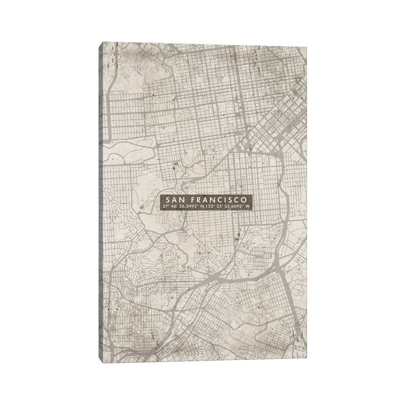 San Francisco City Map Abstract 1 Piece Wrapped Canvas Wall Art, 101.6cm H x 66.04cm W