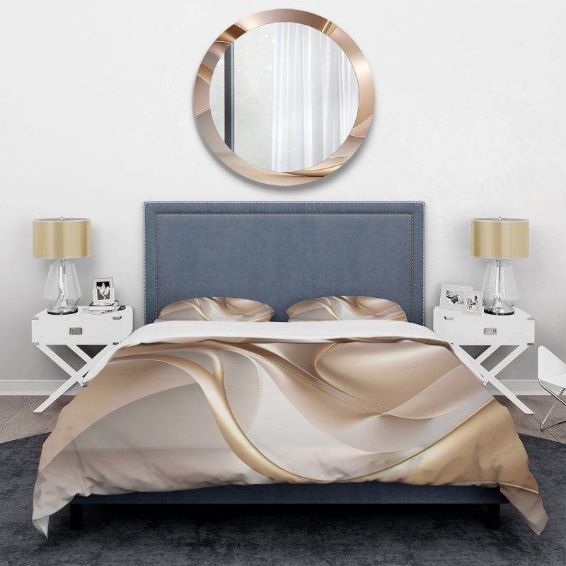Ensemble de housse de couette en microfibre / polyester Luscious Gold liquide en rose et taupe vi