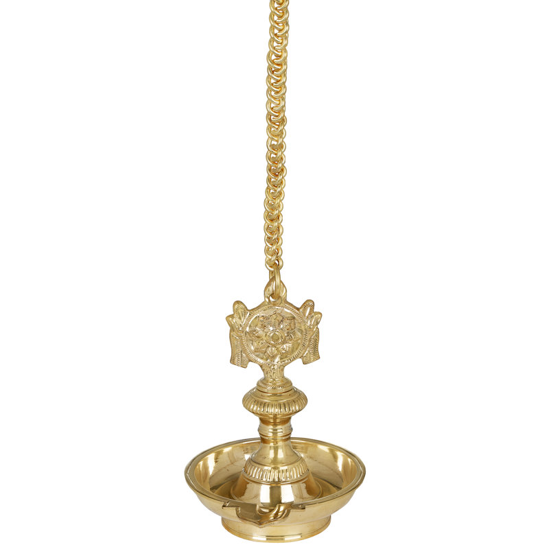 Lampe suspendue en laiton 7 "Viashnava 7" faite à la main en Inde du Sud pour salle de prière, temple et espace sacré