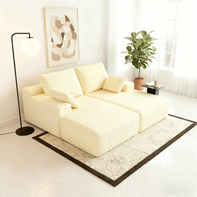 Grand canapé-lit simple à longue méridienne double, canapé modulaire désossé en forme de nuage pour le salon, style minimaliste, meubles légers, canapés-lits modulaires en velours côtelé convertible sans méridienne avec méridienne (blanc)