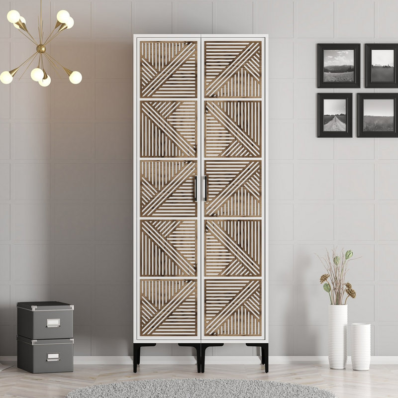 Armoire de style rustique Ayreanna, 31,5 po x 79,2 po x 18,7 po | 100% panneau de particules enduit de mélamine, épaisseur: 0,7 pouce | Solution de rangement élégante pour la chambre à coucher et les espaces de vie, élégance géométrique et durabi