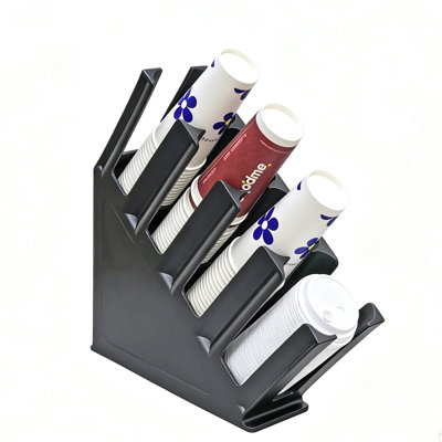 Porte-gobelets et couvercles en papier FixtureDisplays®, présentoir de comptoir, support incliné à 4 compartiments avec base stable pour coin café, cuisine, salle de pause, noir 893CF0F03CEE4458BA2663183C8126B0