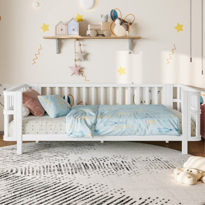 Lit plateforme en bois pour enfants avec balustrades, lit double en fer avec rampes, convient aux filles et aux garçons (simple, blanc)